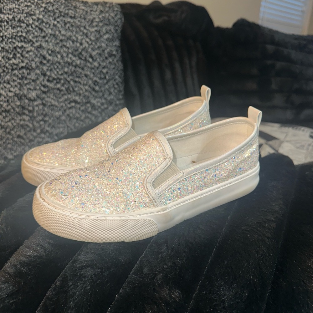 Cat & Jack Silver and White Slip-On Sneakers